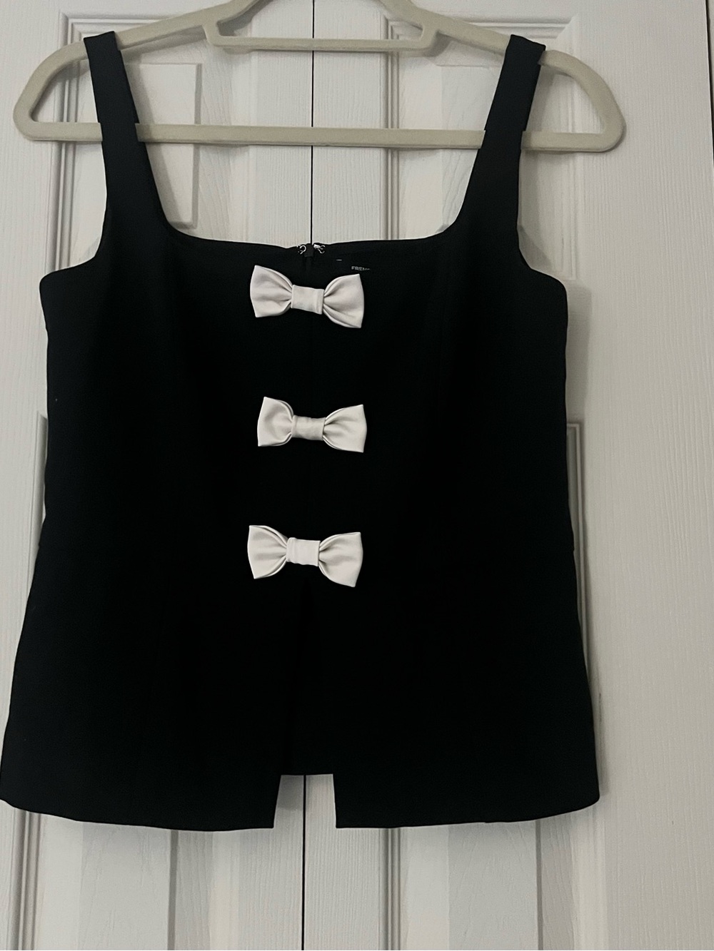 French Connection Black Top with Porcelain Bow Accents